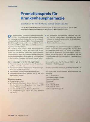 Vorschauseite 1: Promotionspreis für Krankenhauspharmazie