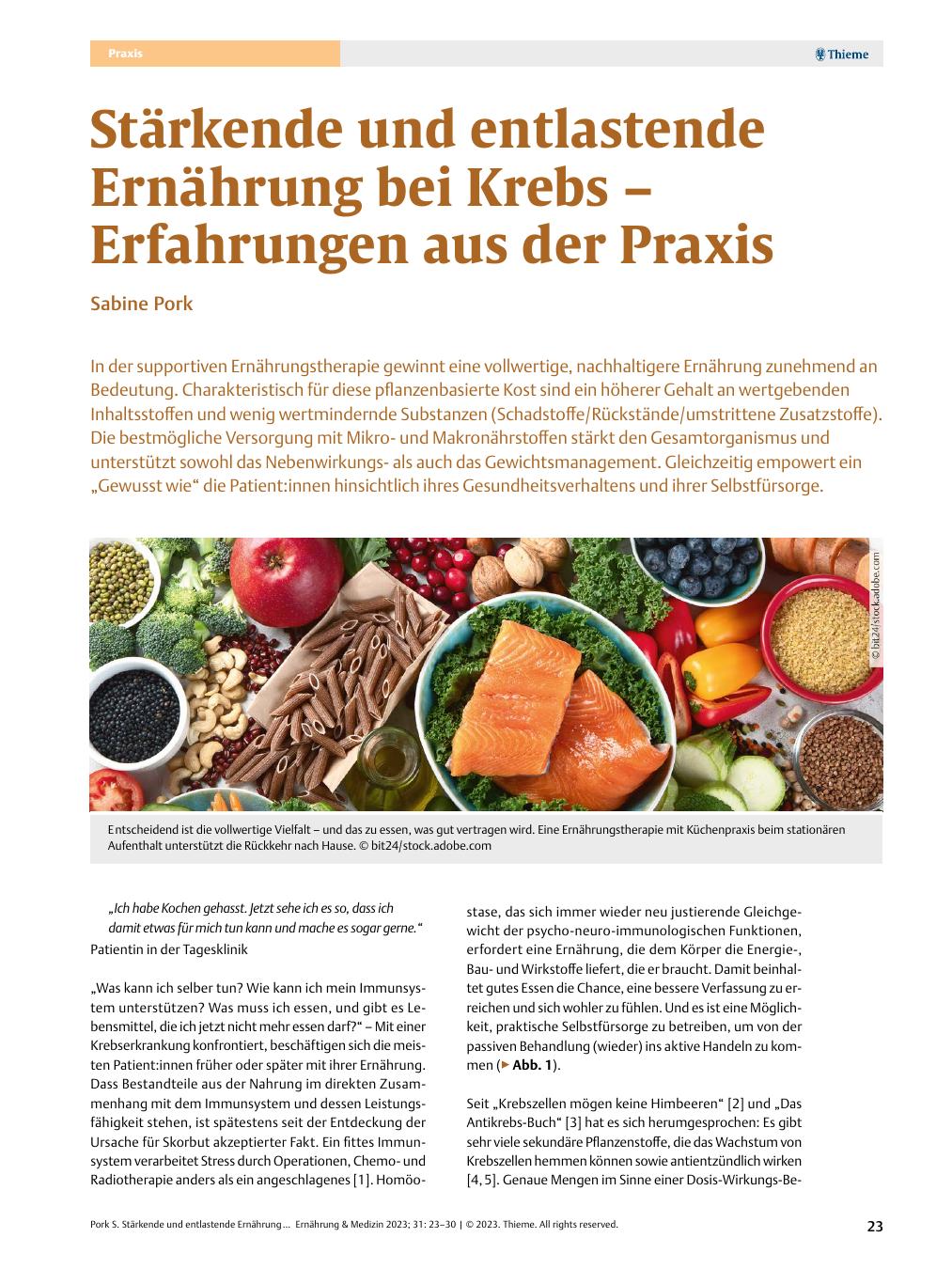 Vorschauseite 1: Stärkende und entlastende Ernährung bei Krebs – Erfahrungen aus der Praxis