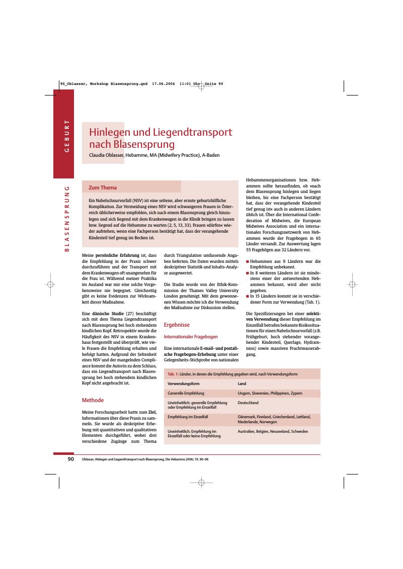 Vorschauseite 1: Hinlegen und Liegendtransport nach Blasensprung