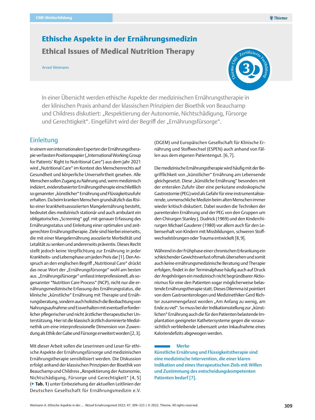 Vorschauseite 1: Ethische Aspekte in der Ernährungsmedizin