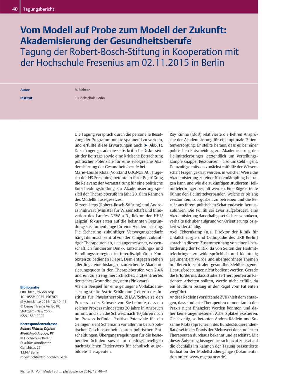 Vorschauseite 1: Vom Modell auf Probe zum Modell der Zukunft: Akademisierung der Gesundheitsberufe