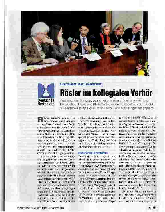 Vorschauseite 1: Rösler im kollegialen Verhör