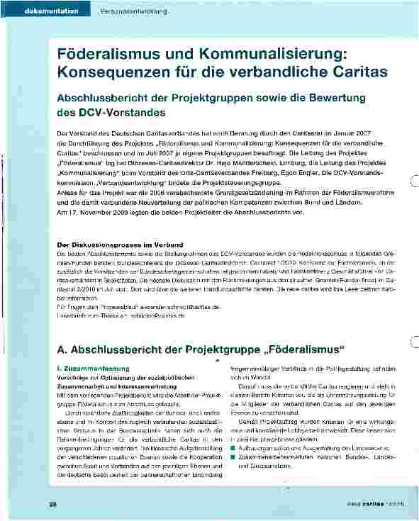 Vorschauseite 1: Föderalismus und Kommunalisierung: Konsequenzen für die verbandliche Caritas
