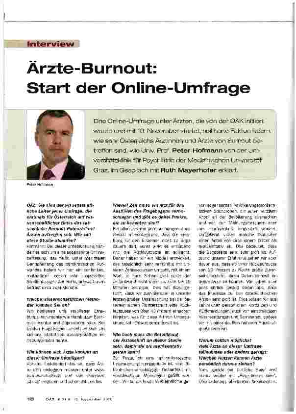Vorschauseite 1: Ärzte-Burnout: Start der Online-Umfrage