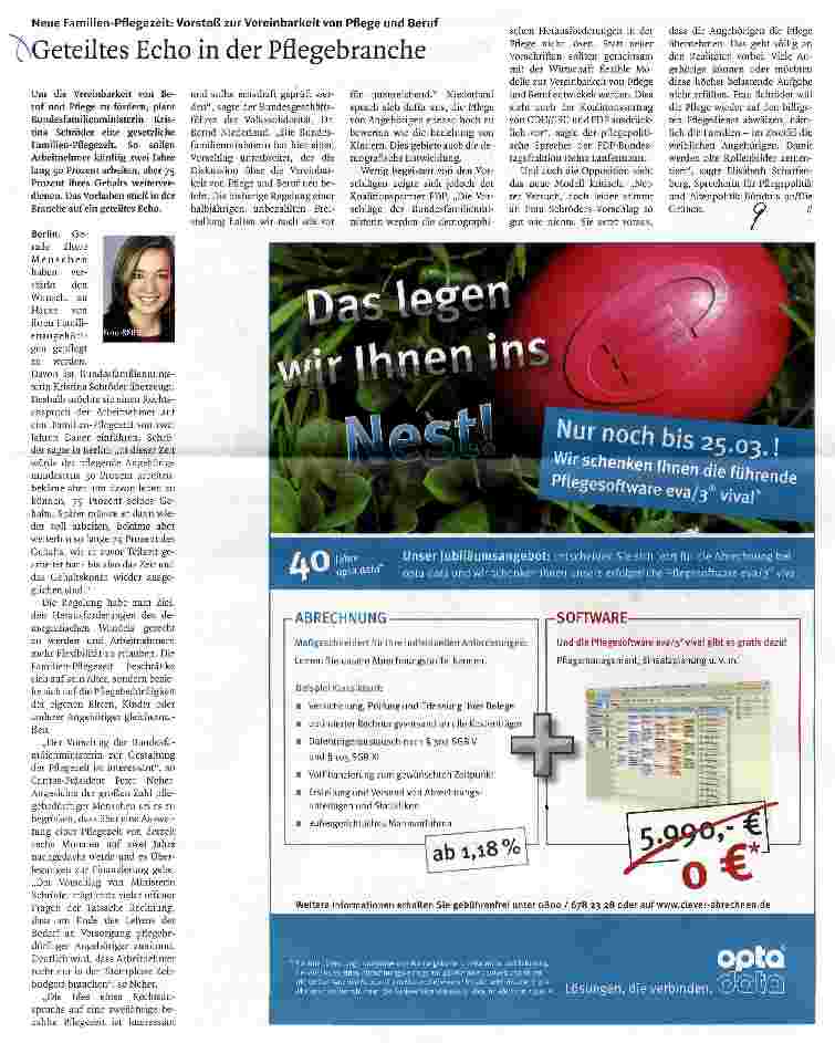 Vorschauseite 1: Geteiltes Echo in der Pflegebranche