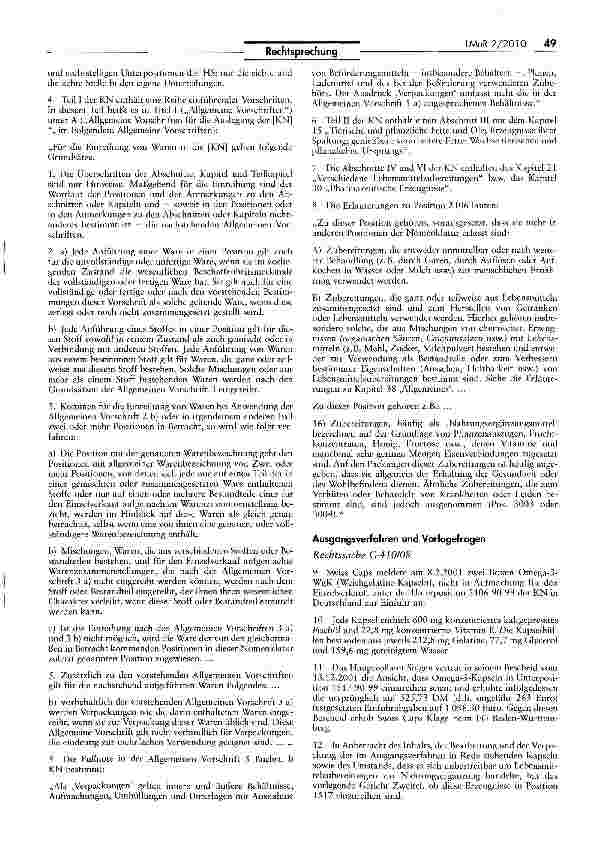 Vorschauseite 2: Geltung von Position 2106 in der kombinierten Nomenklatur für Fisch-, Weizenkeimoder Schwarzkümmelöl enthaltende Gelatinekapseln