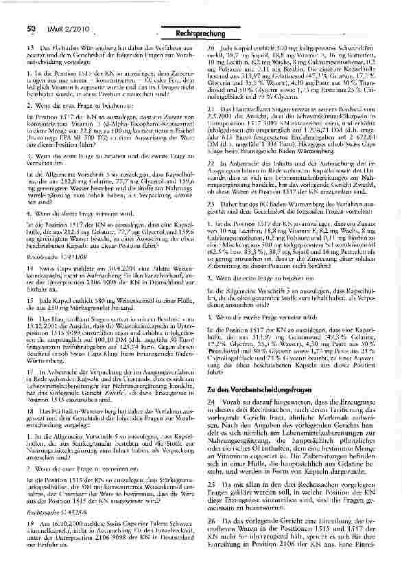 Vorschauseite 3: Geltung von Position 2106 in der kombinierten Nomenklatur für Fisch-, Weizenkeimoder Schwarzkümmelöl enthaltende Gelatinekapseln
