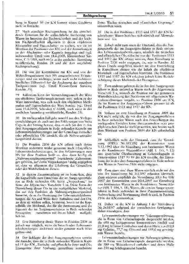 Vorschauseite 4: Geltung von Position 2106 in der kombinierten Nomenklatur für Fisch-, Weizenkeimoder Schwarzkümmelöl enthaltende Gelatinekapseln