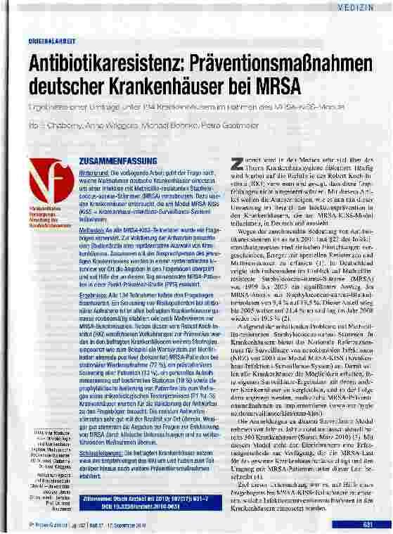 Vorschauseite 1: Antibiotikaresistenz: Präventionsmaßnahmen deutscher Krankenhäuser bei MRSA