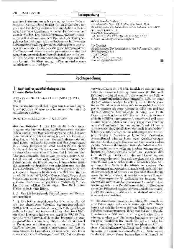 Vorschauseite 1: Unerlaubtes Inverkehrbringen von Gamma-Butyrolacton