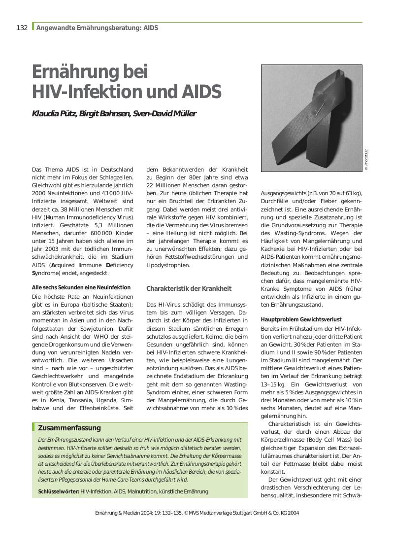 Vorschauseite 1: Ernährung bei HIV-Infektion und AIDS