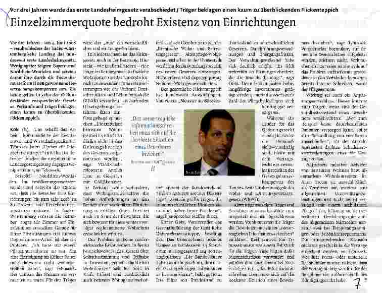 Vorschauseite 1: Einzelzimmerquote bedroht Existenz von Einrichtungen