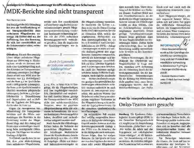 Vorschauseite 1: MDK-Berichte sind nicht transparent