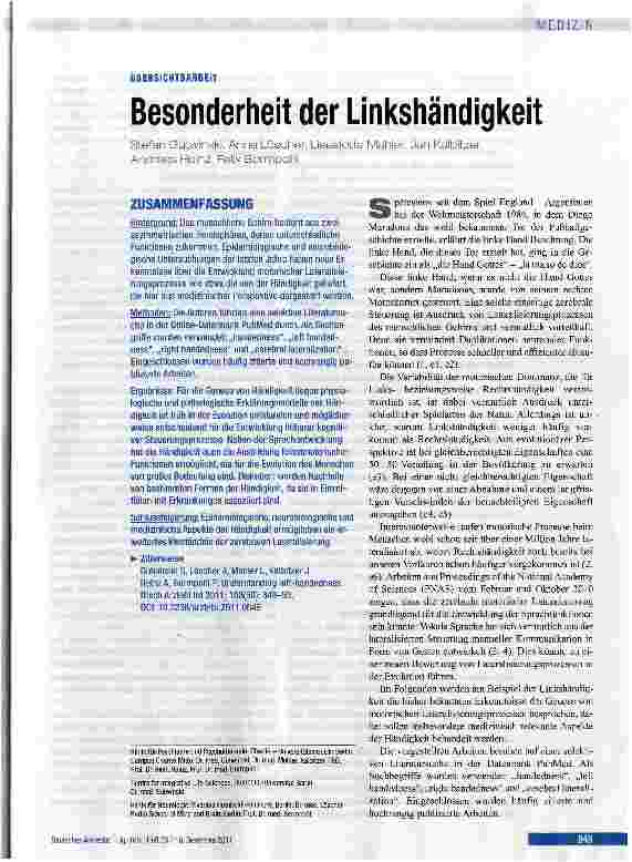 Vorschauseite 1: Besonderheit der Linkshändigkeit