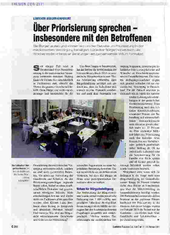 Vorschauseite 1: LÜBECKER BORGERKONFERENZÜber Priorisierung sprechen -insbesondere mit den Betroffenen