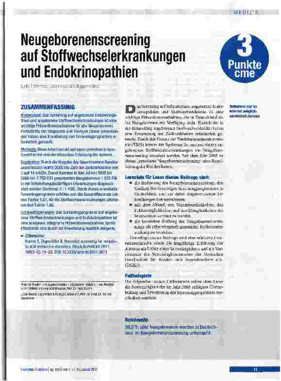 Vorschauseite 1: Neugeborenenscreening auf Stoffwechselerkrankungen und Endokrinopathie