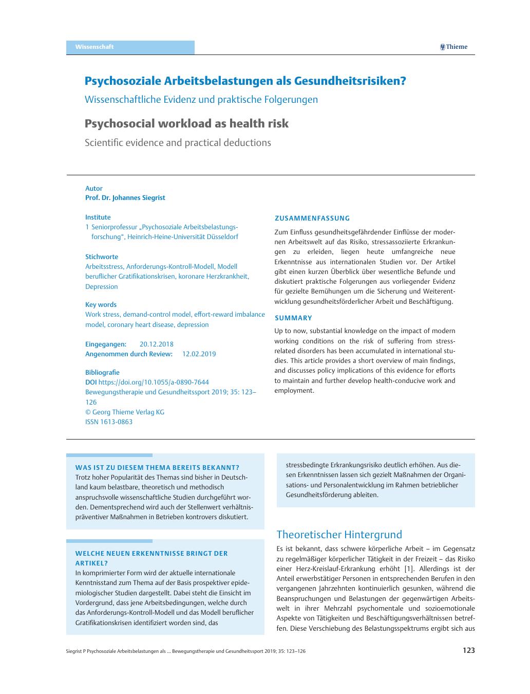 Vorschauseite 1: Psychosoziale Arbeitsbelastungen als Gesundheitsrisiken?