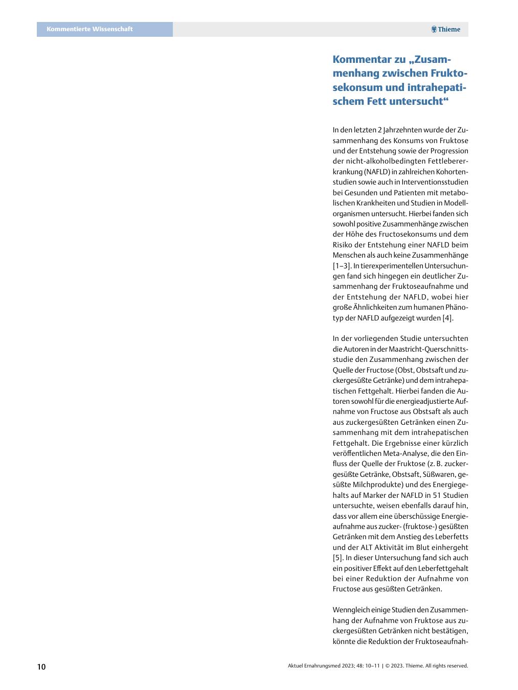Vorschauseite 1: Kommentar zu „Zusammenhang zwischen Fruktosekonsum und intrahepatischem Fett untersucht“