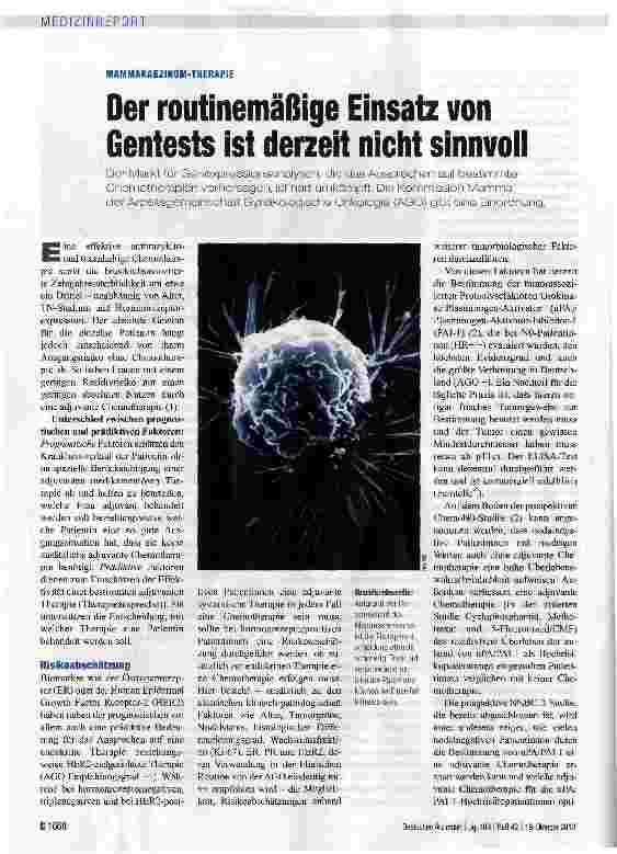 Vorschauseite 1: Der routinemäßige Einsatz von Gentests ist derzeit nicht sinnvoll