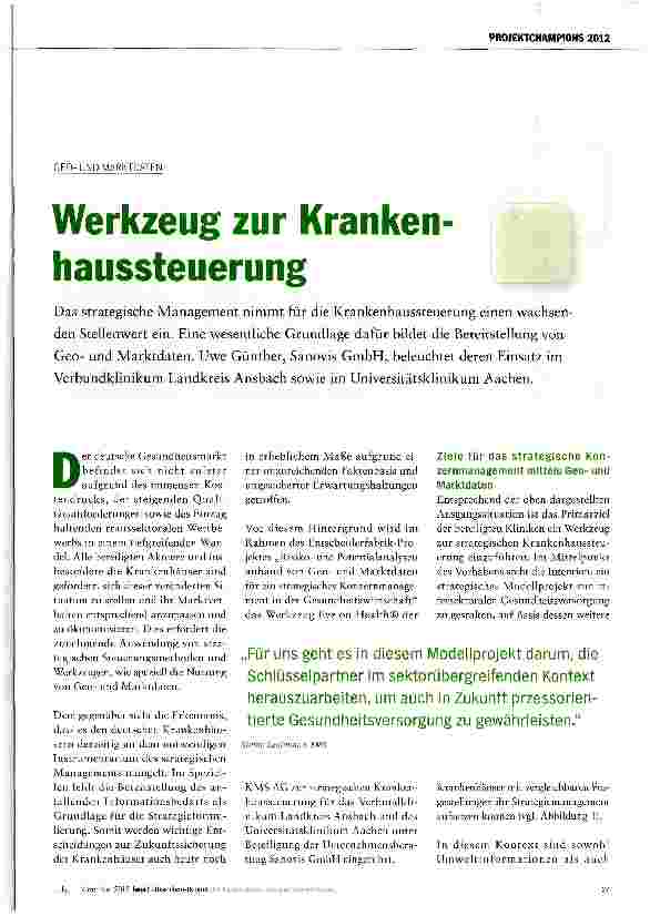 Vorschauseite 1: Werkzeug zur Krankenhaussteuerung