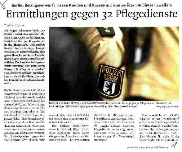 Vorschauseite 1: Ermittlungen gegen 32 Pflegedienste