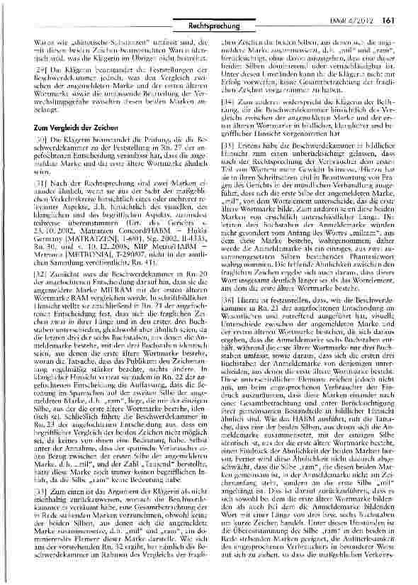 Vorschauseite 4: Marke MILRAM ist verwechselbar mit RAM