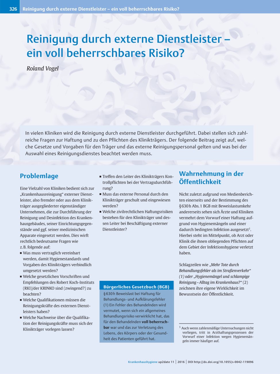 Vorschauseite 1: Reinigung durch externe Dienstleister ? ein voll beherrschbares Risiko?