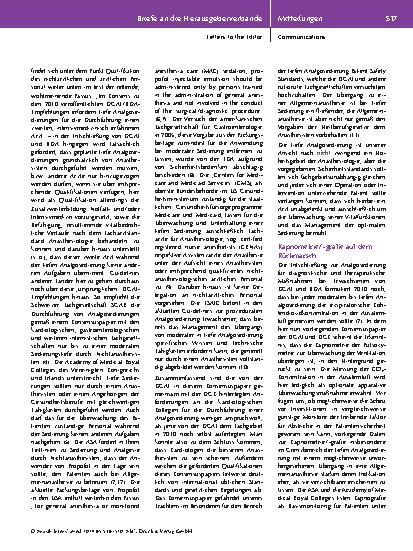 Vorschauseite 2: Leserbrief zum Sonderbeitrag: Konsensuspapier der DGK und DGAI Analgosedierung in der Kardiologie (Note: The text appears to be correctly spelled. )
