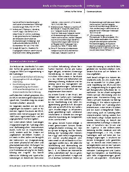 Vorschauseite 4: Leserbrief zum Sonderbeitrag: Konsensuspapier der DGK und DGAI Analgosedierung in der Kardiologie (Note: The text appears to be correctly spelled. )