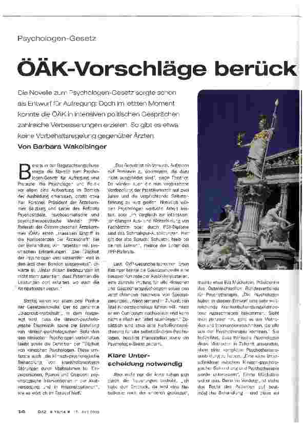Vorschauseite 1: ÖÄK-Vorschläge berücksichtigen