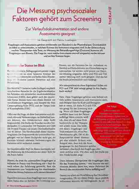 Vorschauseite 2: Die Messung psychosozialer Faktoren gehört zum Screening. Zur Verlaufsdokumentation sind andere Assessments geeignet.