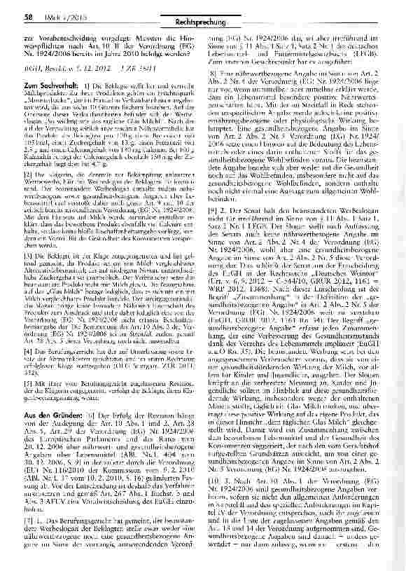 Vorschauseite 2: Voraussetzungen für die Zulässigkeit gesundheitsbezogener Angaben eines Werbeslogans (Monsterbacke) Verordnung (EG) Nr. 1924/2006; LFGB $ 11 I 1, S. 2 Nr. 1