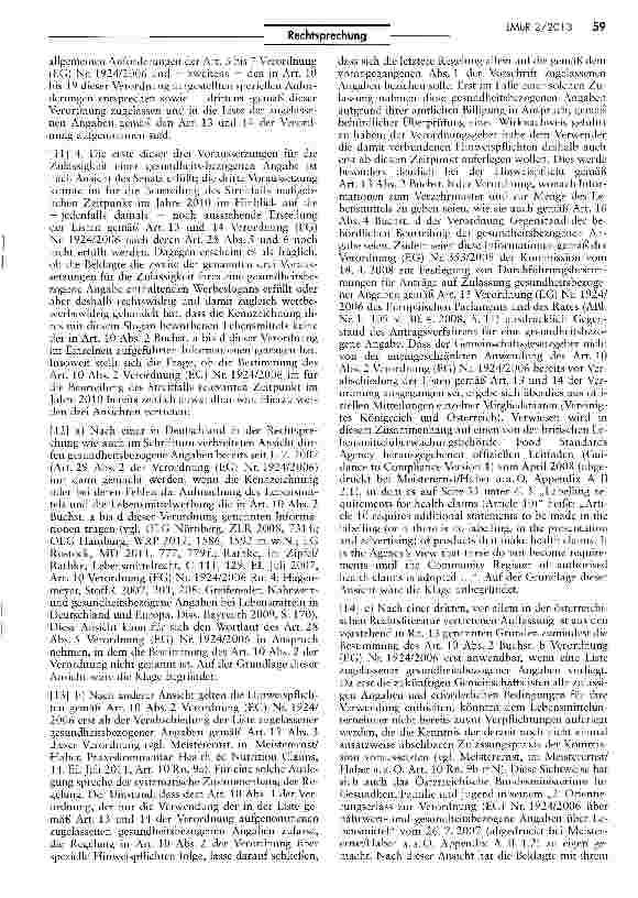 Vorschauseite 3: Voraussetzungen für die Zulässigkeit gesundheitsbezogener Angaben eines Werbeslogans (Monsterbacke) Verordnung (EG) Nr. 1924/2006; LFGB $ 11 I 1, S. 2 Nr. 1