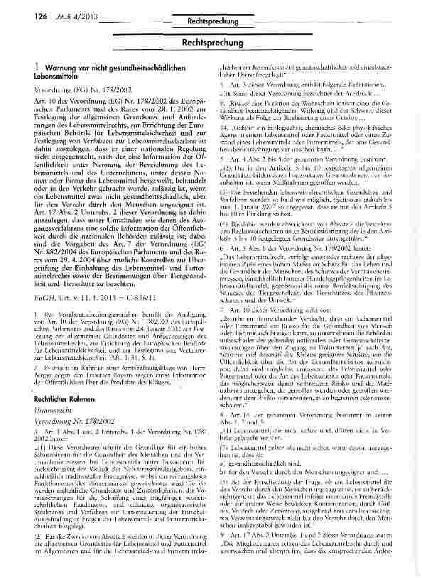 Vorschauseite 1: Warnung vor nicht gesundheitsschädlichen Lebensmitteln Verordnung (EG) Nr. 178/2002