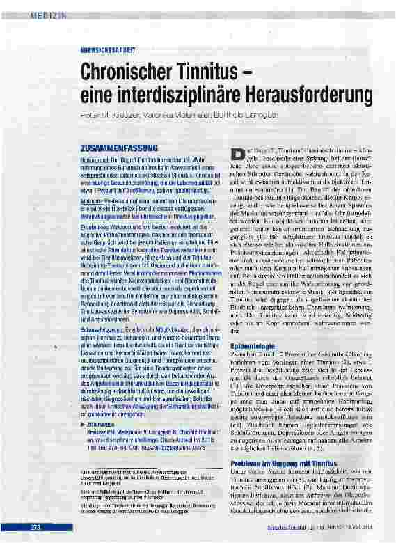 Vorschauseite 1: Chronischer Tinnitus - eine interdisziplinäre Herausforderung