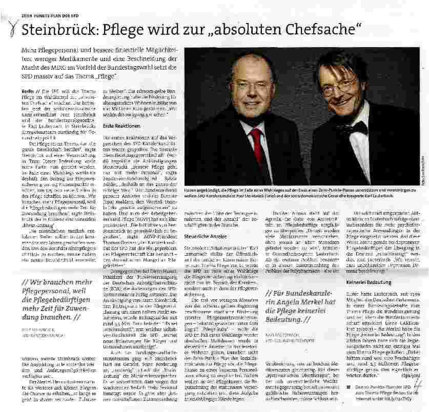 Vorschauseite 1: Steinbrück: Pflege wird zur „absoluten Chefsache