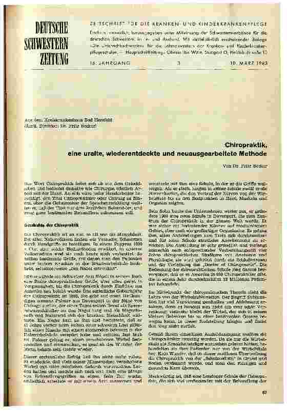 Vorschauseite 1: Chiropraktik, eine uralte, wiederentdeckte und neuausgearbeitete Methode