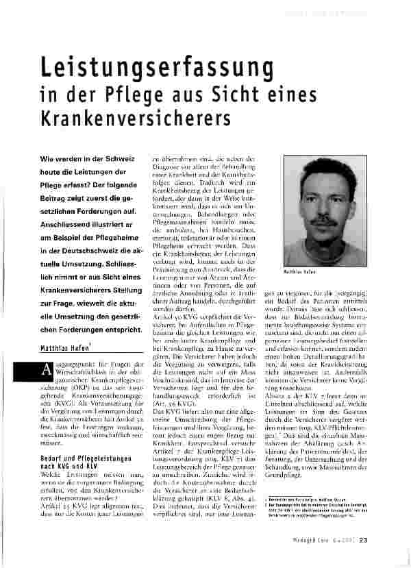 Vorschauseite 1: Leistungserfassung in der Pflege aus Sicht eines Krankenversicherers