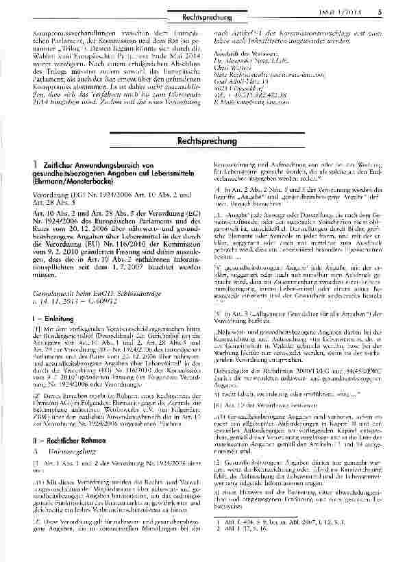 Vorschauseite 1: Zeitlicher Anwendungsbereich von gesundheitsbezogenen Angaben auf Lebensmitteln