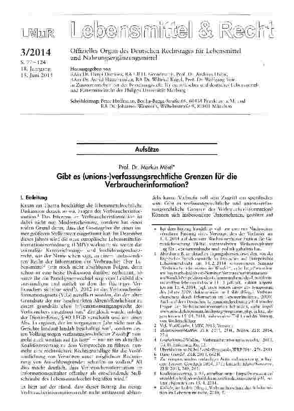 Vorschauseite 1: Gibt es (unions-)verfassungsrechtliche Grenzen für die Verbraucherinformation?