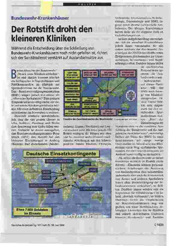 Vorschauseite 1: Bundeswehr-KrankenhäuserDer Rotstift droht den kleineren Kliniken