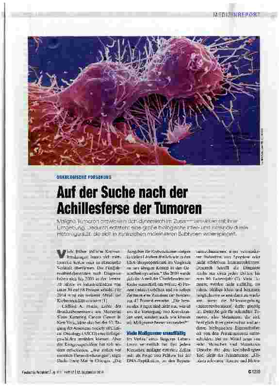 Vorschauseite 1: Auf der Suche nach der Achillesferse der Tumoren