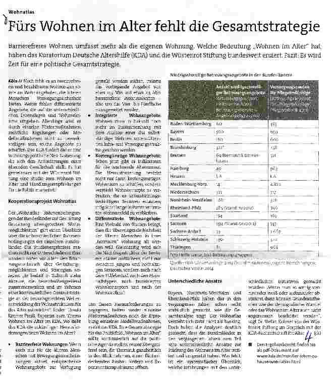 Vorschauseite 1: Fürs Wohnen im Alter fehlt die Gesamtstrategie