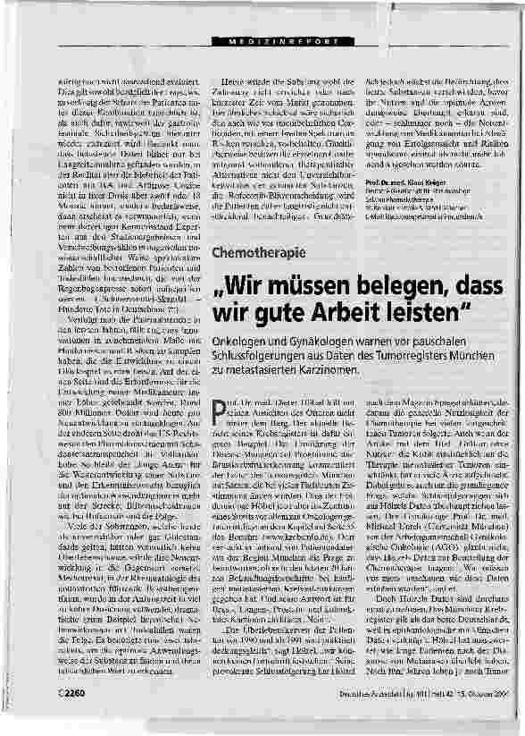 Vorschauseite 1: Chemotherapie. Wir müssen belegen, dass wir gute Arbeit leisten