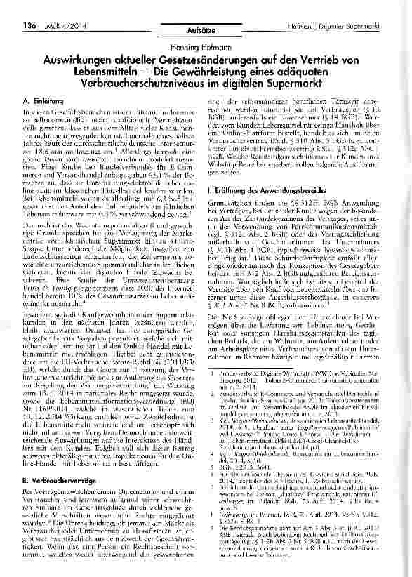 Vorschauseite 1: Auswirkungen aktueller Gesetzesänderungen auf den Vertrieb von Lebensmitteln - Die Gewährleistung eines adäquaten Verbraucherschutzniveaus im digitalen Supermarkt