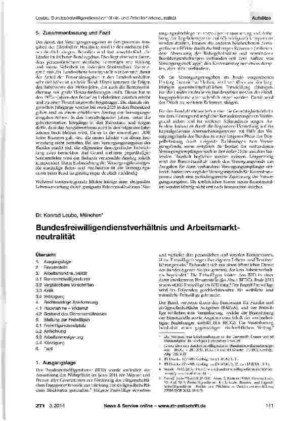 Vorschauseite 1: Bundesfreiwilligendienstverhältnis und Arbeitsmarktneutralität