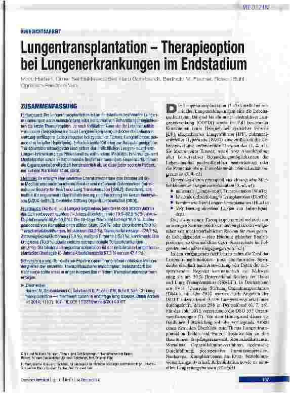 Vorschauseite 1: Lungentransplantation - Therapieoption bei Lungenerkrankungen im Endstadium