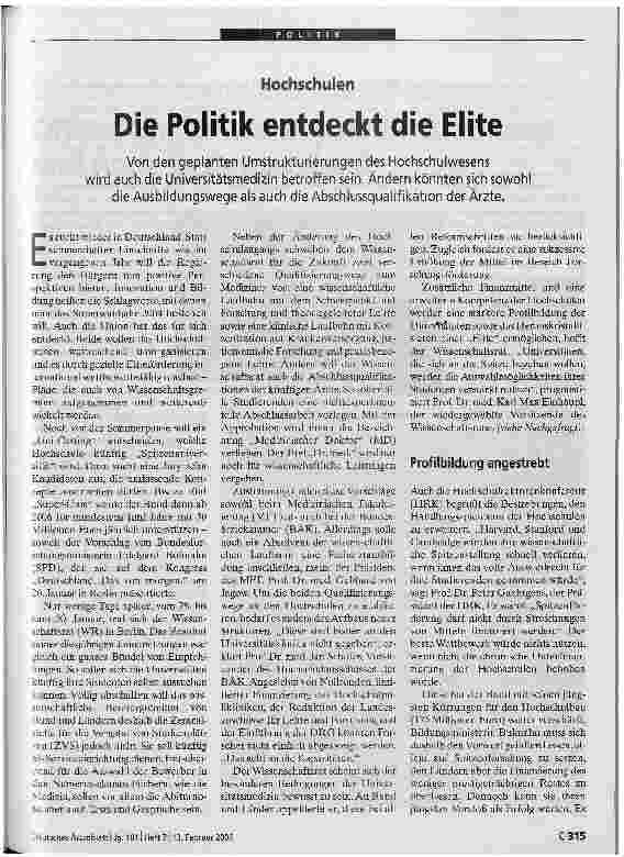 Vorschauseite 1: Die Politik entdeckt die Elite