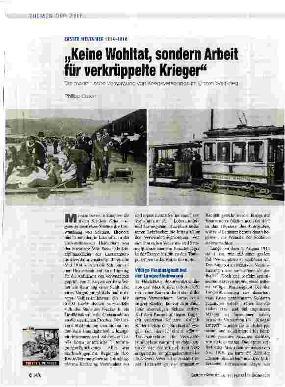 Vorschauseite 1: „Keine Wohltat, sondern Arbeit für verkrüppelte Krieger