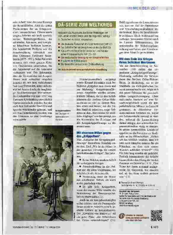Vorschauseite 4: „Keine Wohltat, sondern Arbeit für verkrüppelte Krieger